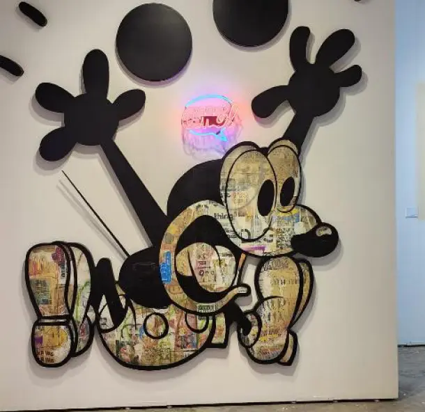 mickey mouse pop art neon mixed media installation